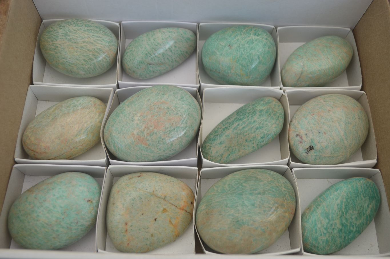 Polished Amazonite Galet / Palm Stones x 12 From Zimbabwe - Toprock Gemstones and Minerals 