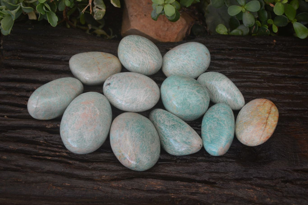 Polished Amazonite Galet / Palm Stones x 12 From Zimbabwe - Toprock Gemstones and Minerals 
