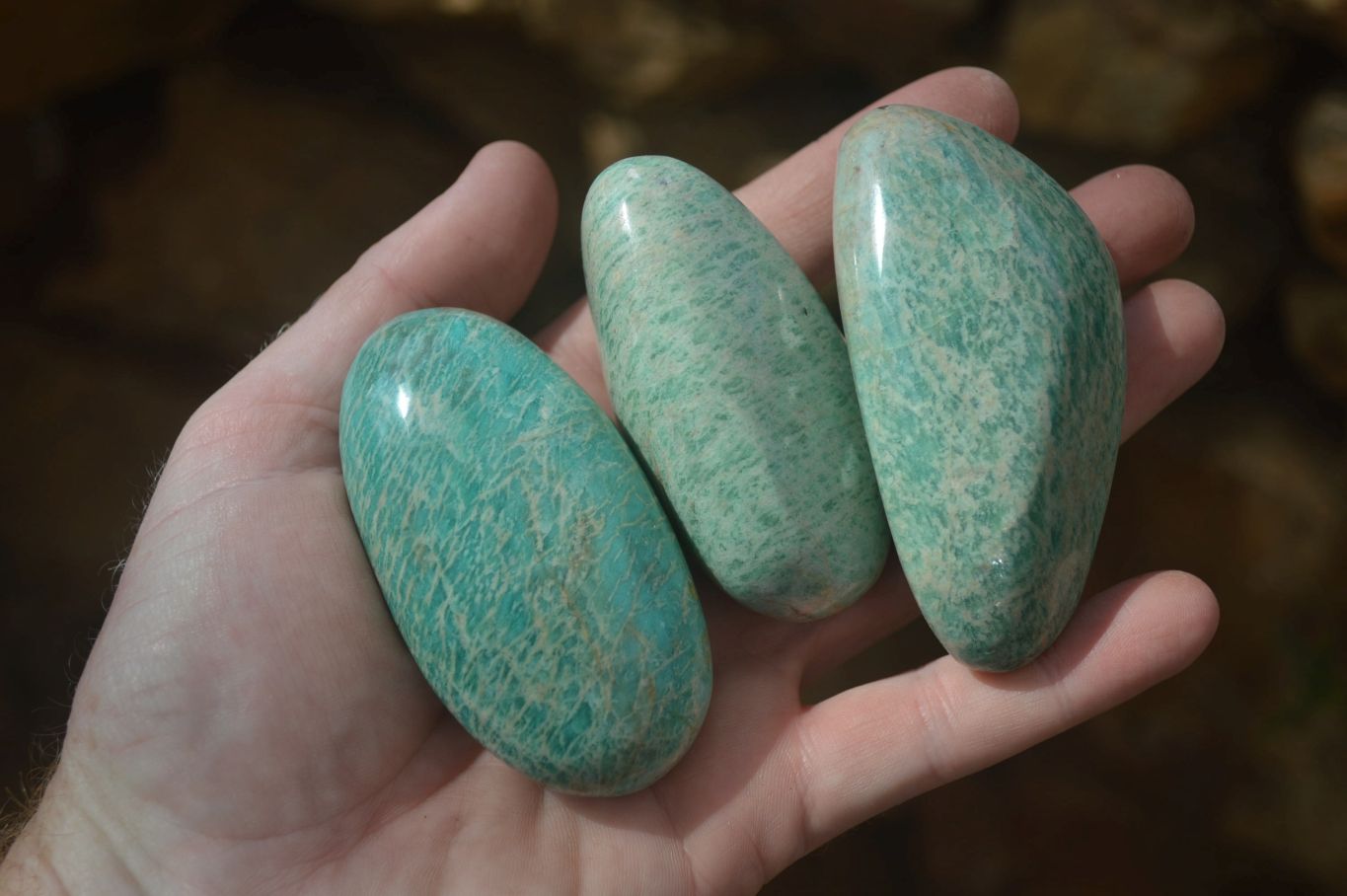 Polished Amazonite Galet / Palm Stones x 12 From Zimbabwe - Toprock Gemstones and Minerals 