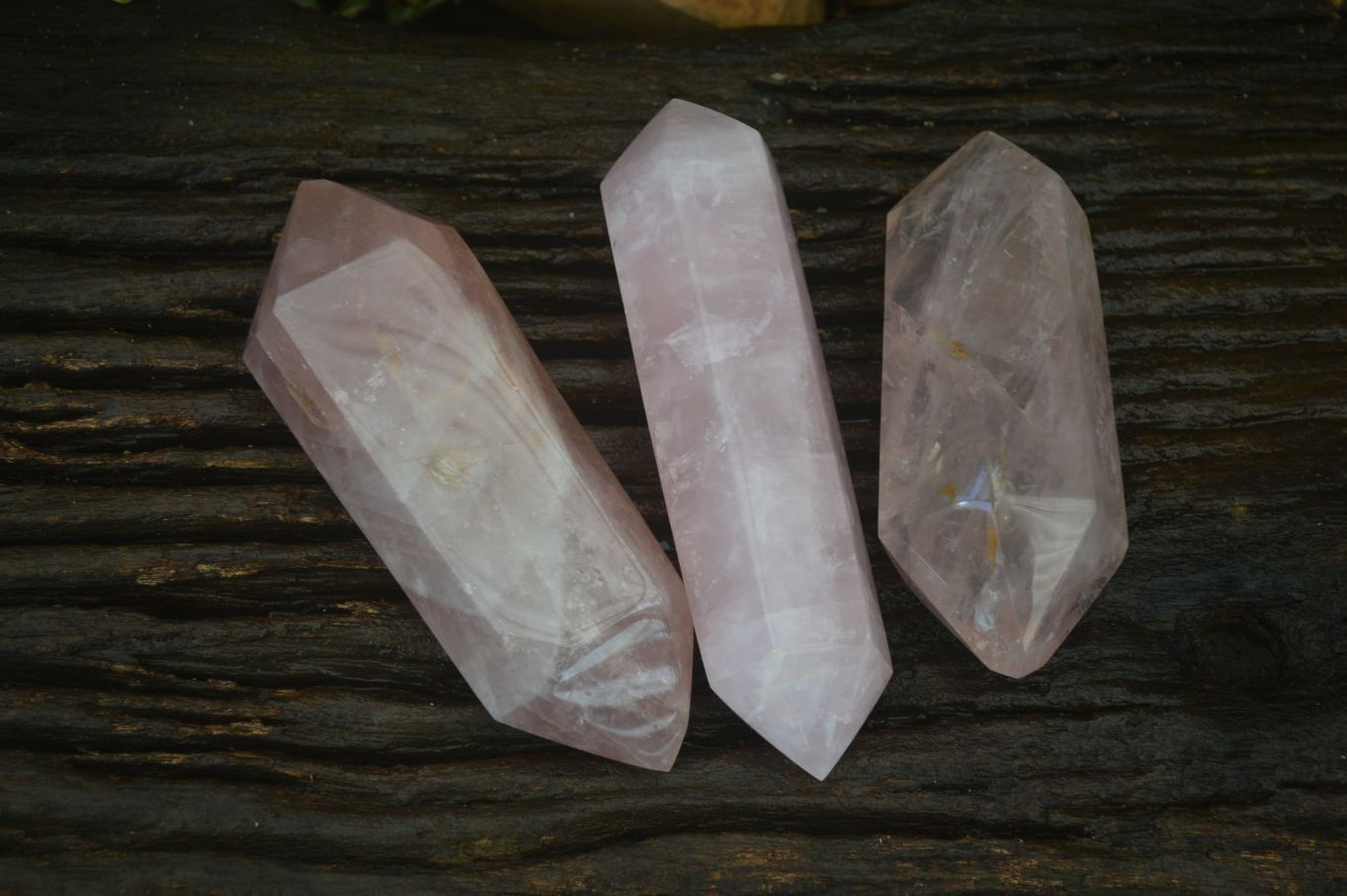 Polished Rose Quartz Double Terminated Crystals x 3 From Madagascar - Toprock Gemstones and Minerals 