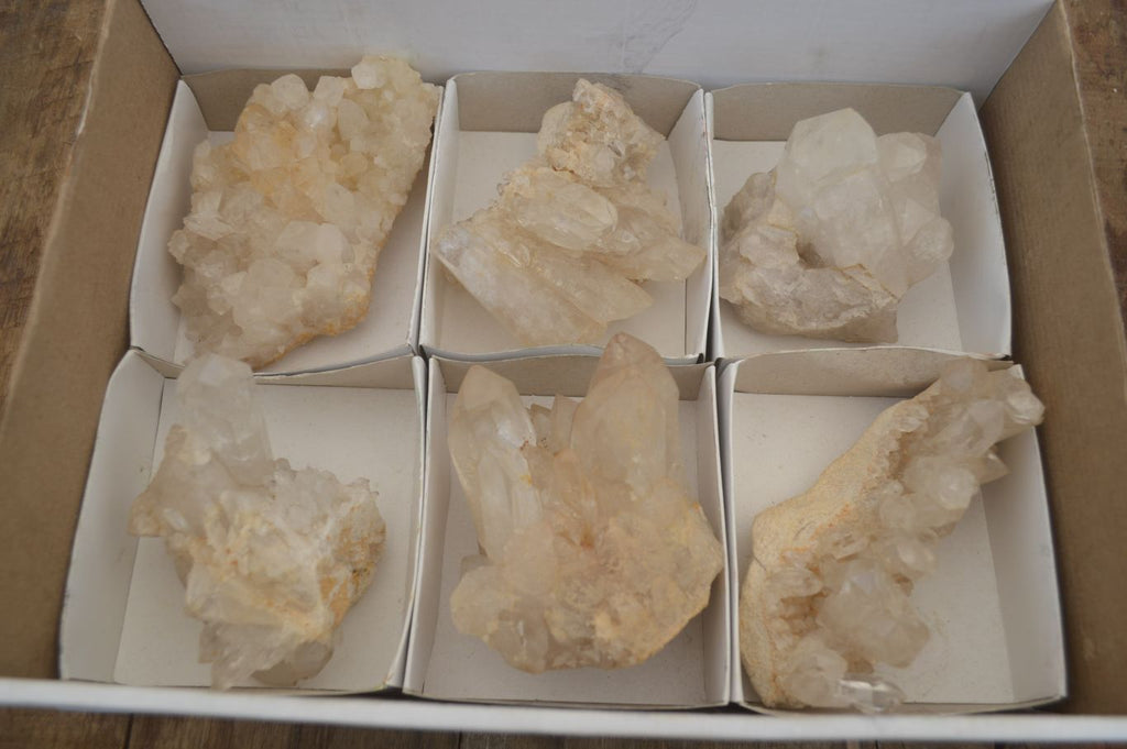 Natural Clear Quartz Clusters x 6 From Mpika, Zambia - Toprock Gemstones and Minerals 