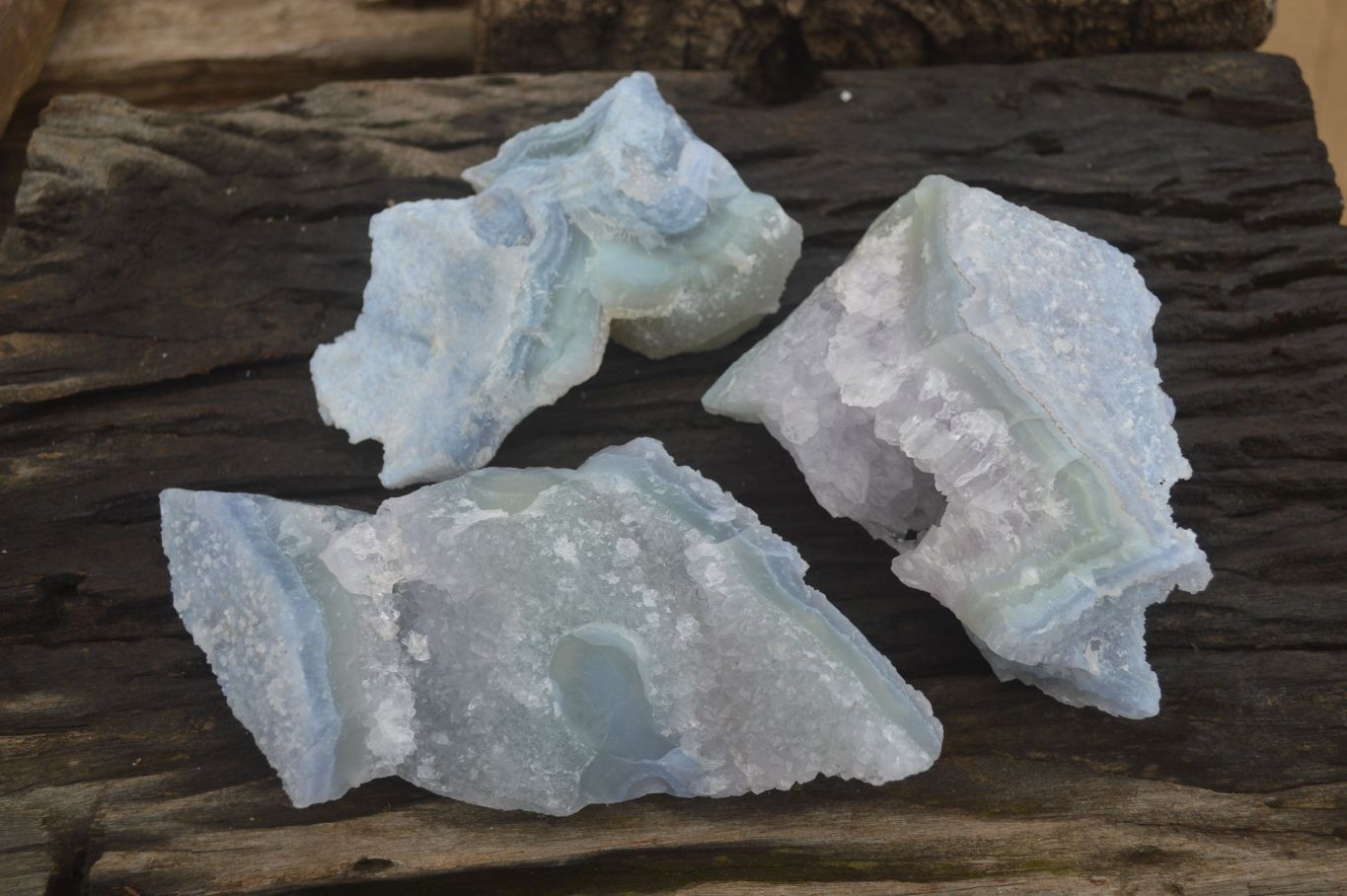 Natural Etched Blue Chalcedony Specimens x 3 From Nsanje, Malawi - Toprock Gemstones and Minerals 