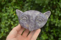 Polished Lepidolite Cat Face Carvings x 3 From Zimbabwe