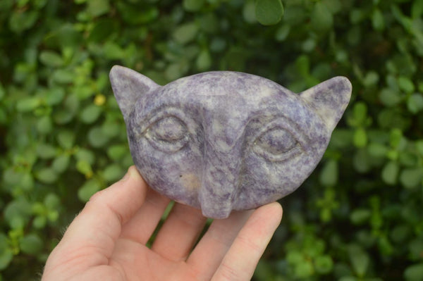 Polished Lepidolite Cat Face Carvings x 3 From Zimbabwe