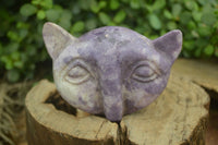 Polished Lepidolite Cat Face Carvings x 3 From Zimbabwe