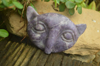 Polished Lepidolite Cat Face Carvings x 3 From Zimbabwe