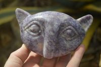 Polished Lepidolite Cat Face Carvings x 3 From Zimbabwe