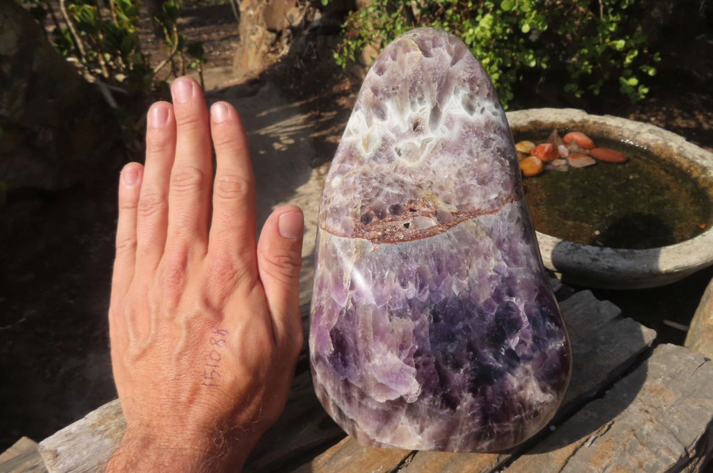 Polished Smokey Chevron Amethyst Standing Free Form x 1 From Madagascar - Toprock Gemstones and Minerals 