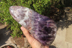 Polished Smokey Chevron Amethyst Standing Free Form x 1 From Madagascar - Toprock Gemstones and Minerals 