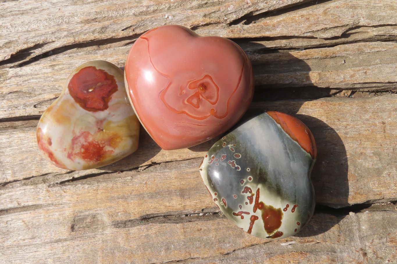 Polished Polychrome Jasper Hearts x 6 From Mahajanga, Madagascar - Toprock Gemstones and Minerals 
