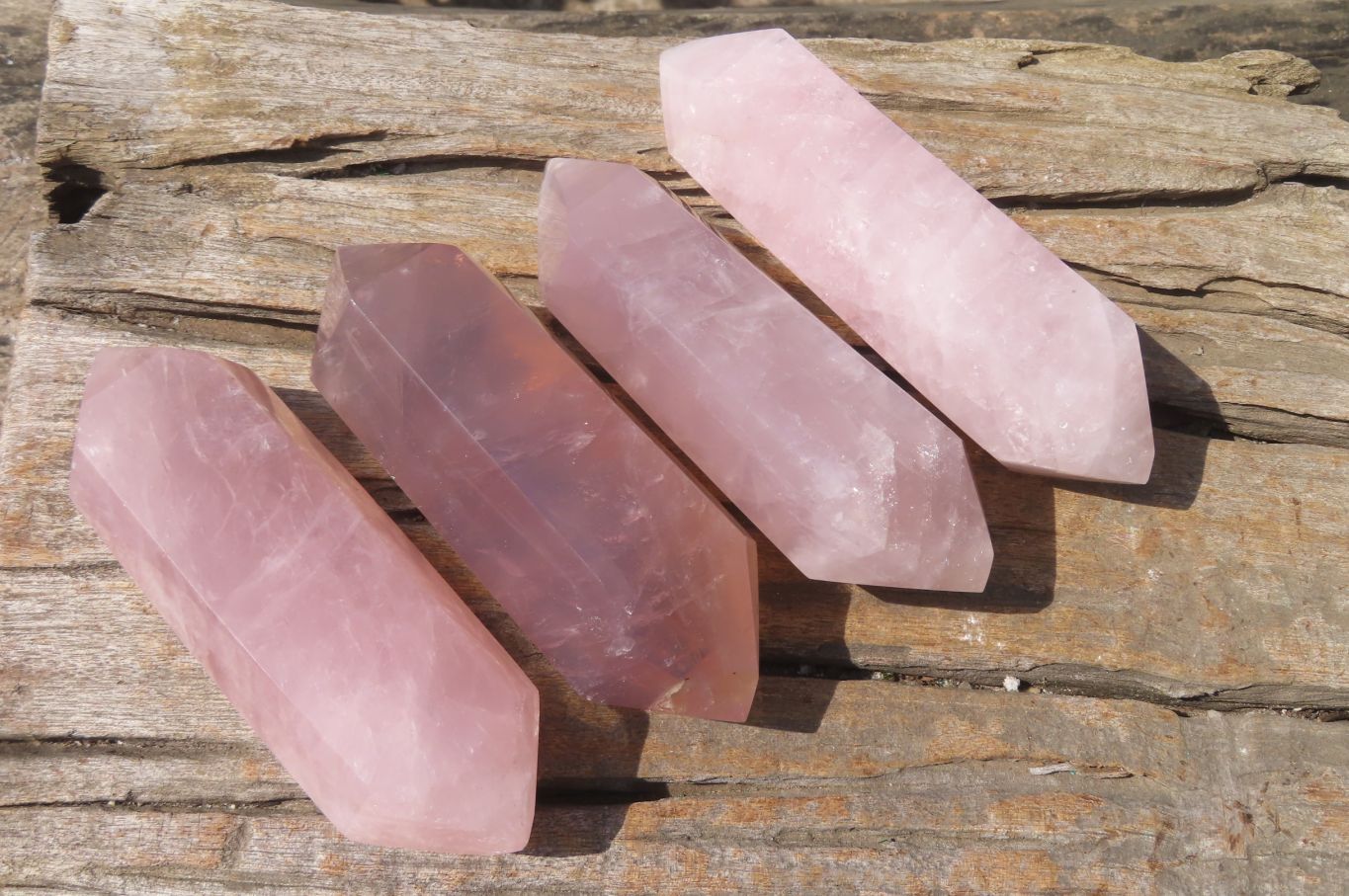 Polished Double Terminated Rose Quartz Points x 4 From Madagascar - Toprock Gemstones and Minerals 
