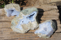 Natural Blue Lace Agate Geode Specimens x 3 From Nsanje, Malawi - Toprock Gemstones and Minerals 