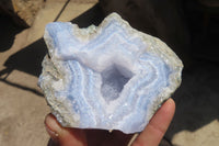 Natural Blue Lace Agate Geode Specimens x 3 From Nsanje, Malawi - Toprock Gemstones and Minerals 