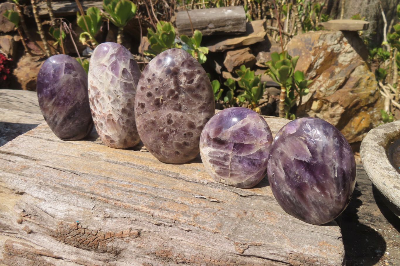 Polished Chevron Amethyst Standing Free Forms x 5 From Madagascar - Toprock Gemstones and Minerals 