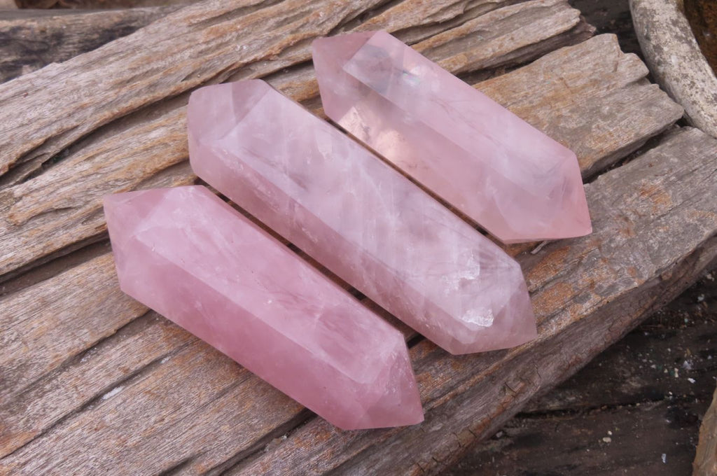 Polished Double Terminated Rose Quartz Points x 3 From Madagascar - Toprock Gemstones and Minerals 