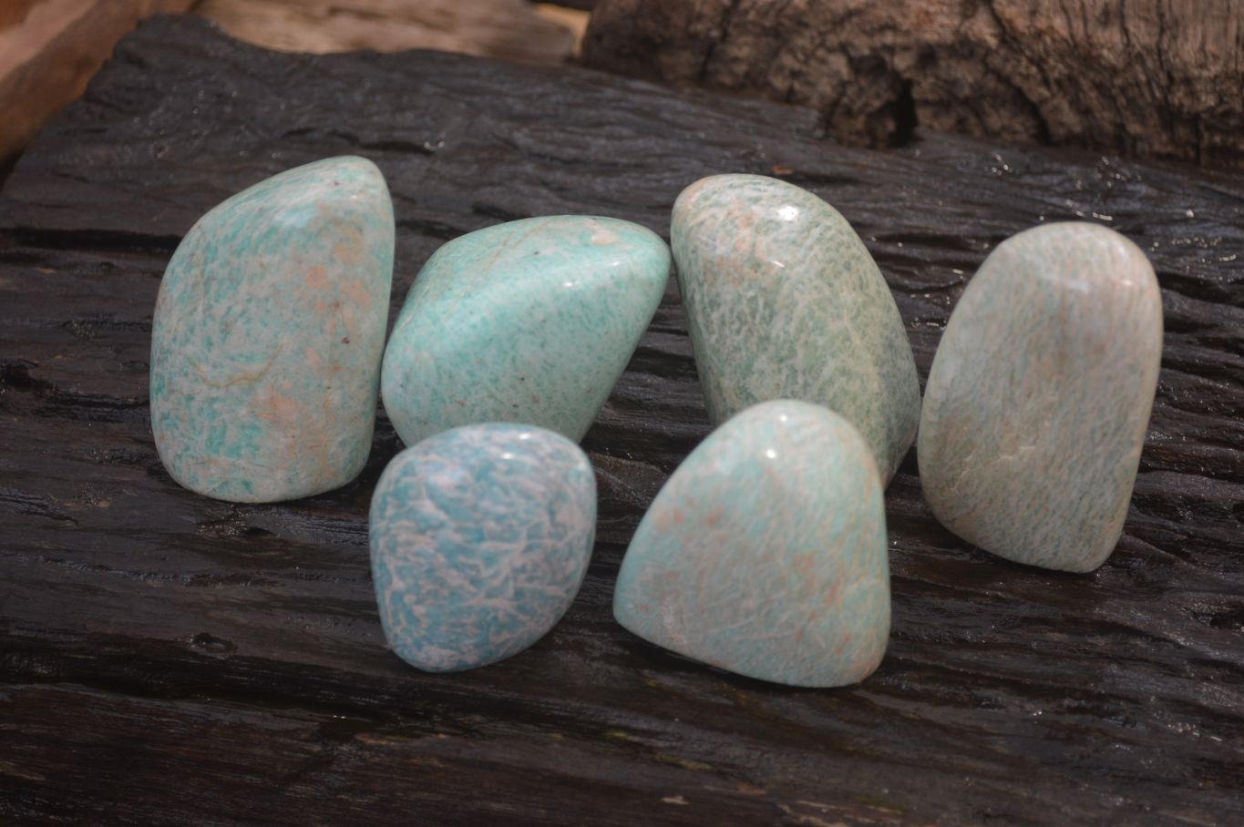 Polished Amazonite Standing Free Forms x 6 From Zimbabwe - Toprock Gemstones and Minerals 