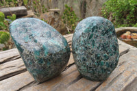 Polished Rare Emerald Mica In Matrix Standing Free Forms x 2 From Mutoko, Zimbabwe - Toprock Gemstones and Minerals 