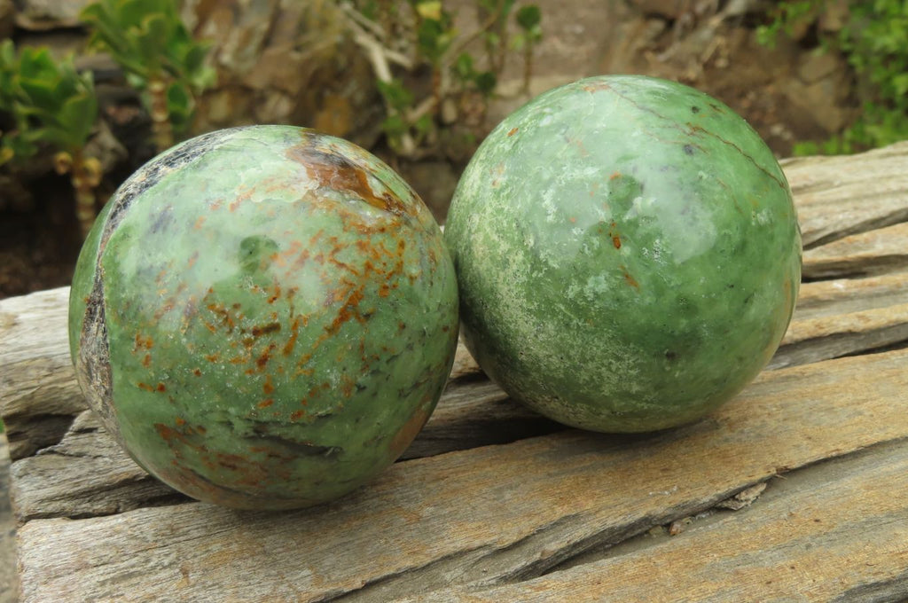 Polished Green Chrysoprase Sphere-Balls x 4 From Madagascar - Toprock Gemstones and Minerals 