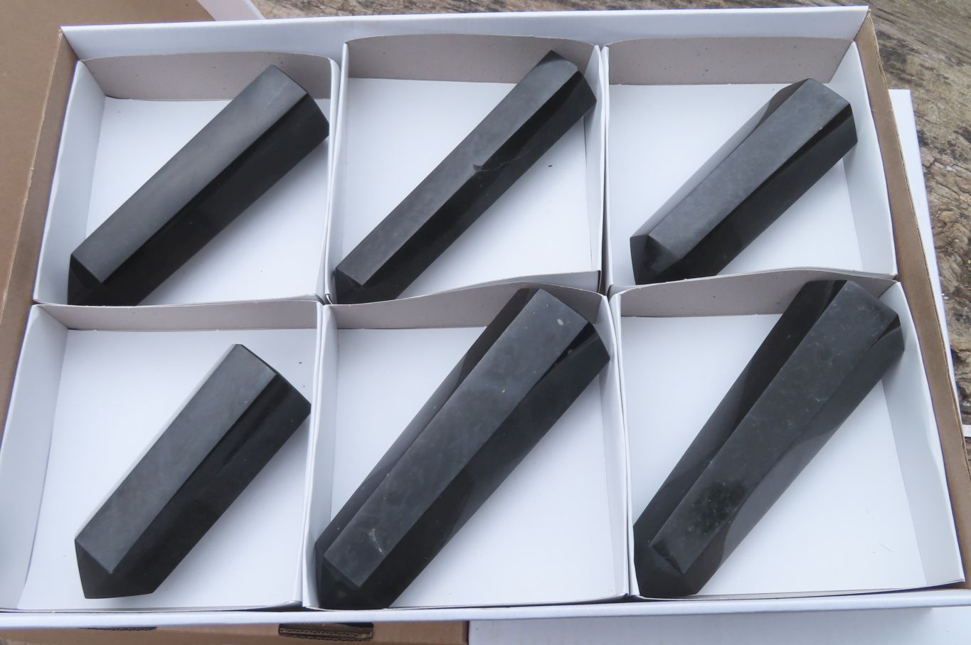 Polished Black Basalt Point-Prisms x 6 From Antsirabe, Madagascar - Toprock Gemstones and Minerals 