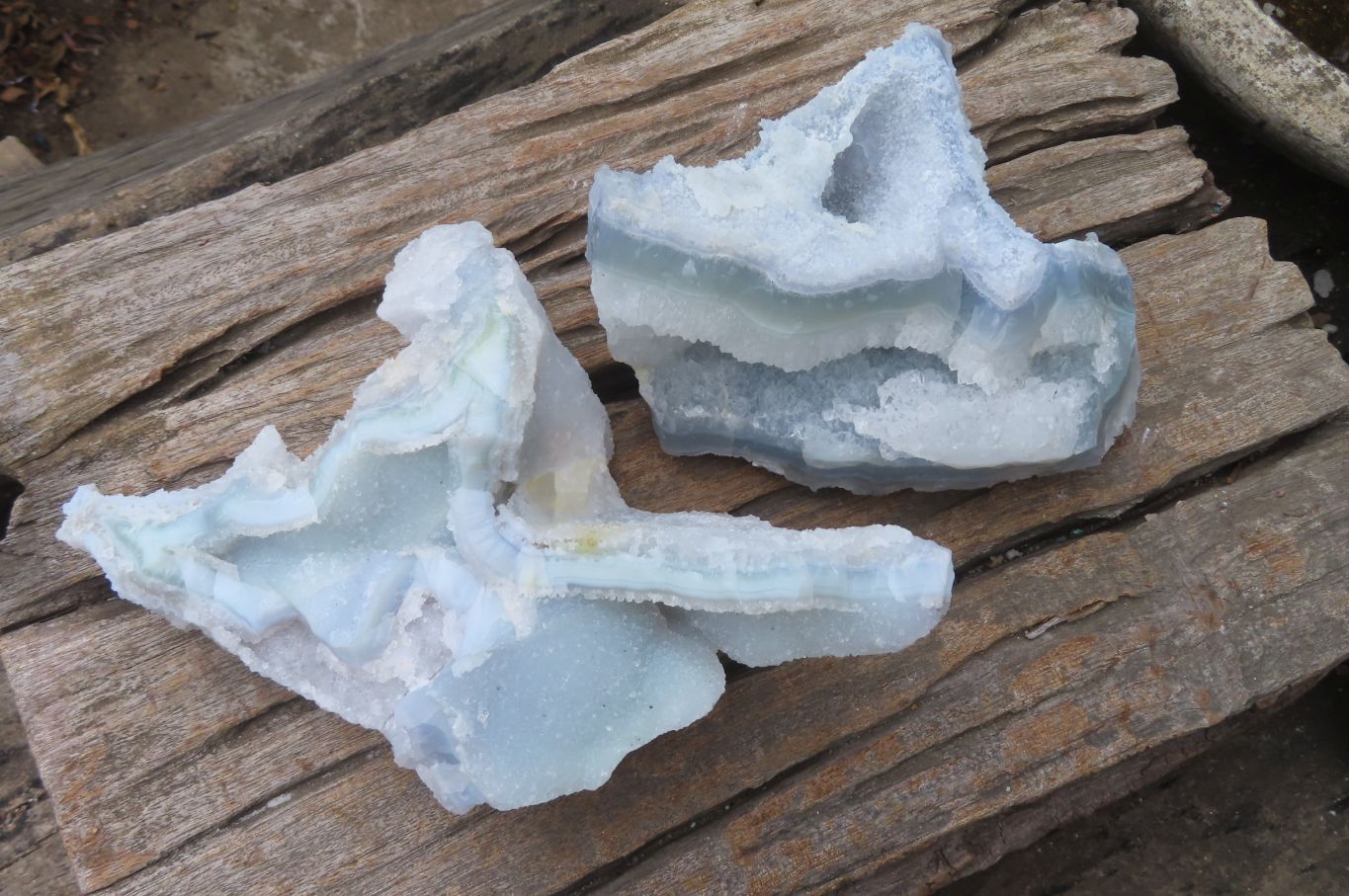 Natural Etched Blue Chalcedony Specimens x 2 From Nsanje, Malawi - Toprock Gemstones and Minerals 