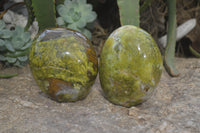 Polished Green Opal Standing Free Forms x 2 From Antsirabe, Madagascar - Toprock Gemstones and Minerals 