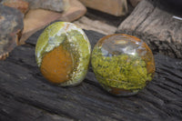Polished Green Opal Standing Free Forms x 2 From Antsirabe, Madagascar - Toprock Gemstones and Minerals 