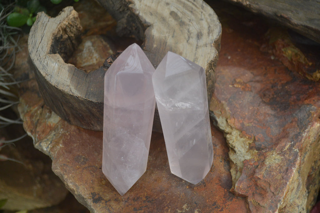 Polished Double Terminated Rose Quartz Points x 4  From Madagascar - Toprock Gemstones and Minerals 