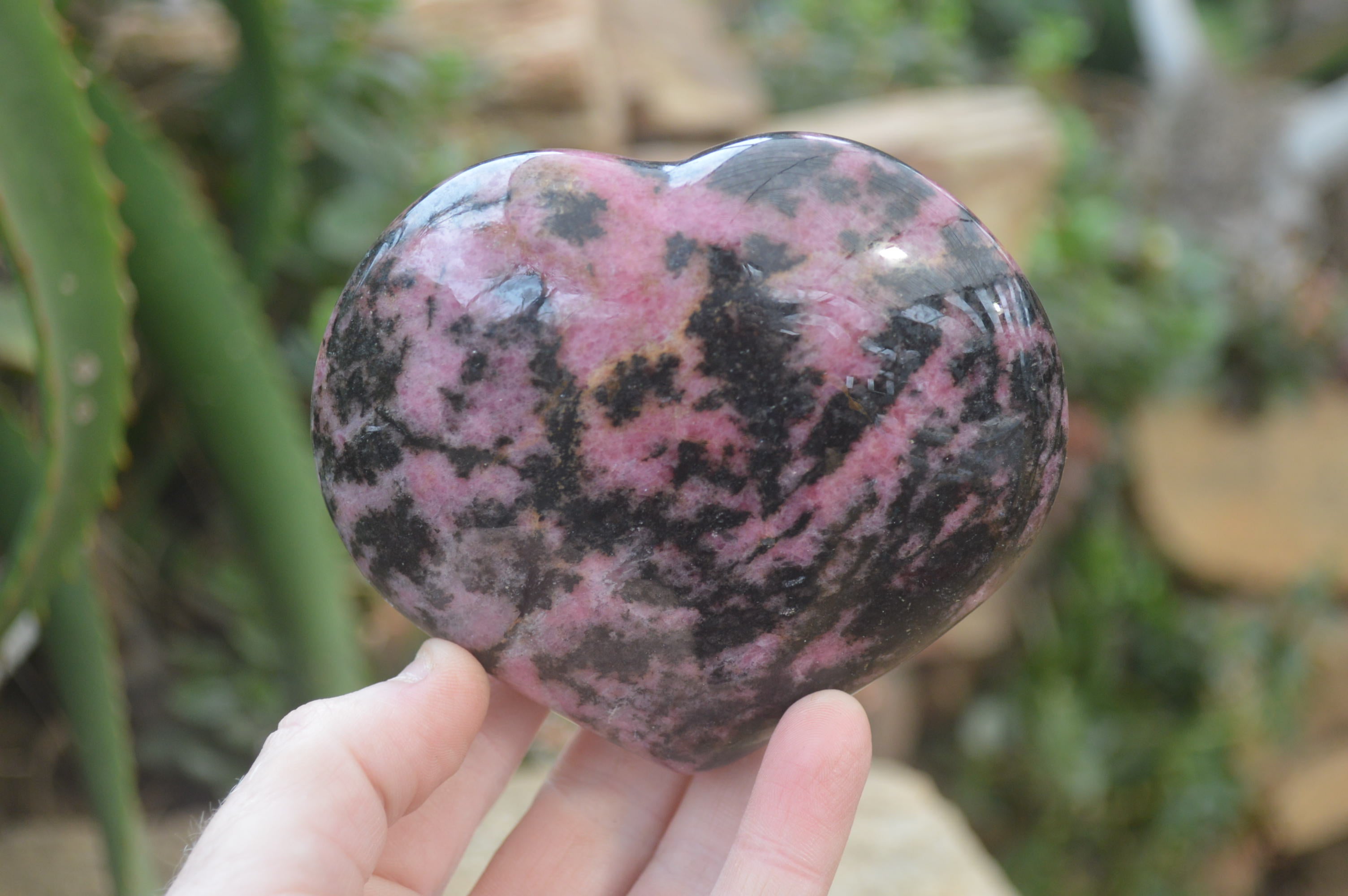Polished Rhodonite Hearts x 2 From Ambindavato, Madagascar - Toprock Gemstones and Minerals 