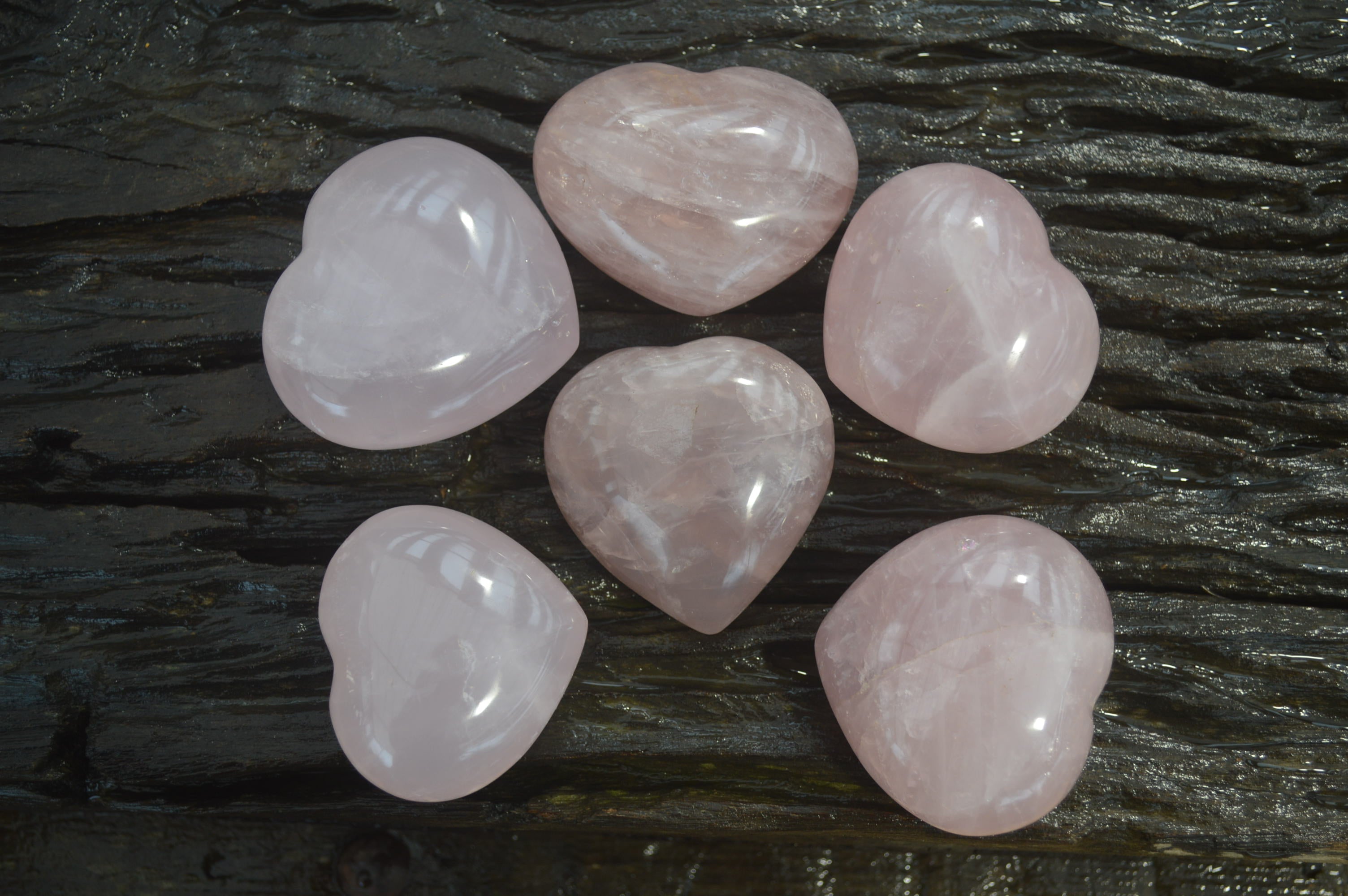Polished Pink Rose Quartz Gemstone Hearts x 6 From Madagascar - Toprock Gemstones and Minerals 