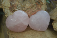 Polished Pink Rose Quartz Gemstone Hearts x 6 From Madagascar