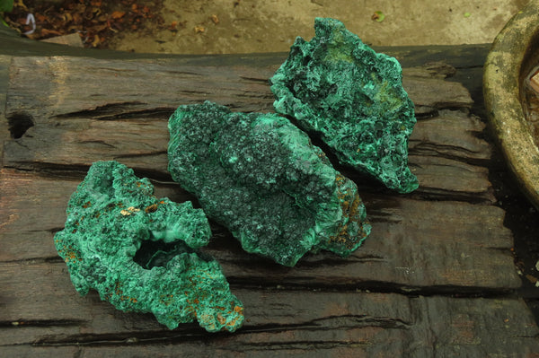 Natural Silky Malachite Specimens x 3 From Kasompe, Congo - Toprock Gemstones and Minerals 