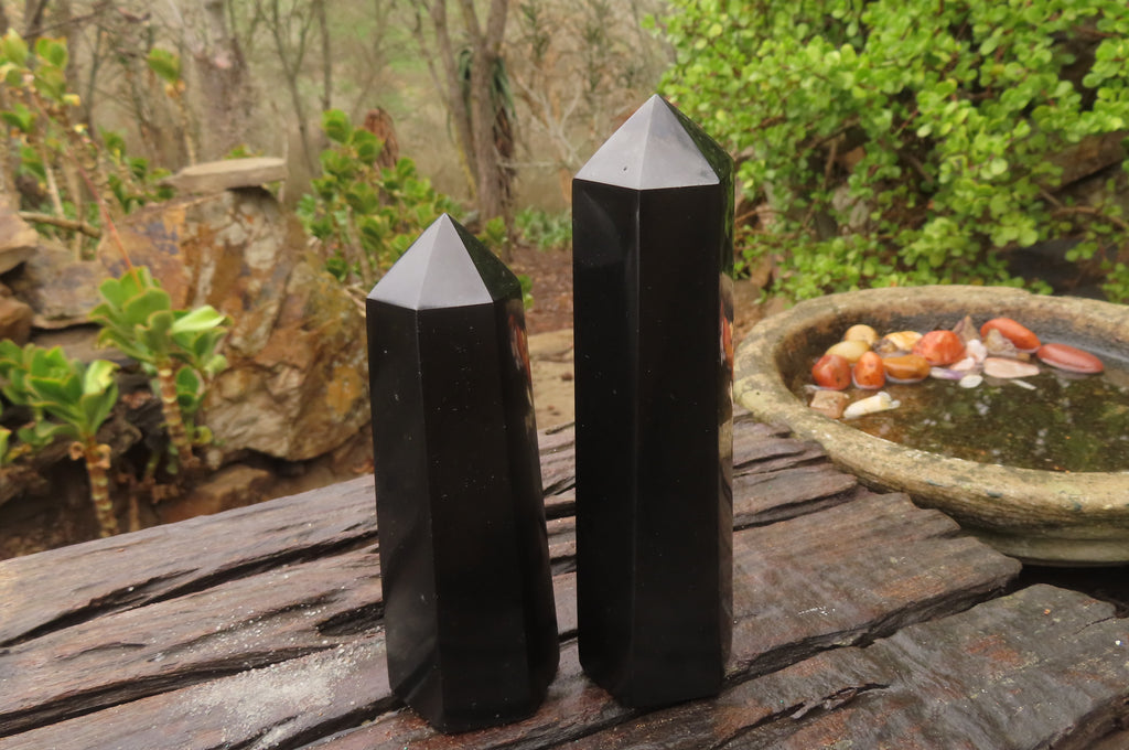 Polished Black Basalt Points -Prisms x 6 From Madagascar - Toprock Gemstones and Minerals 