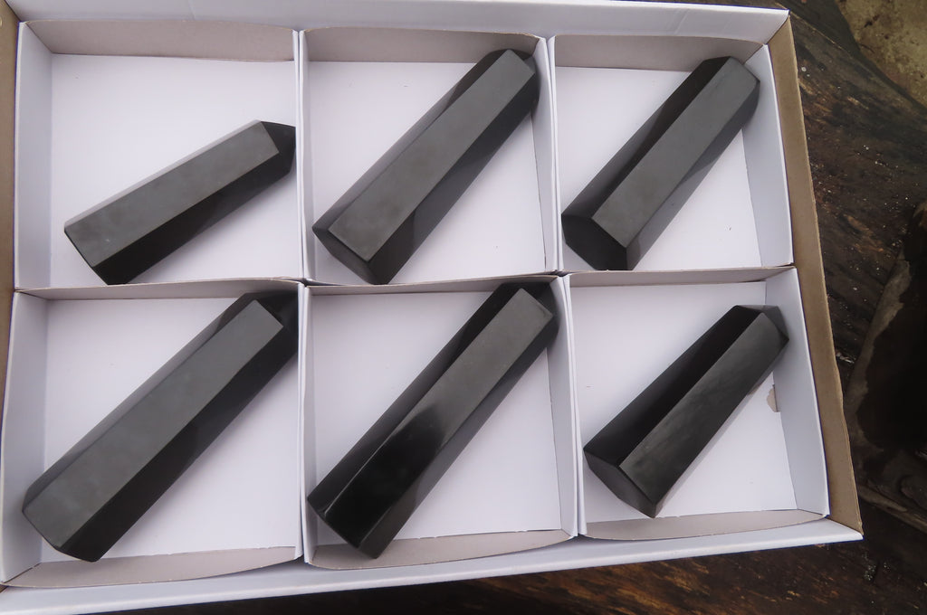 Polished Black Basalt Points -Prisms x 6 From Madagascar - Toprock Gemstones and Minerals 