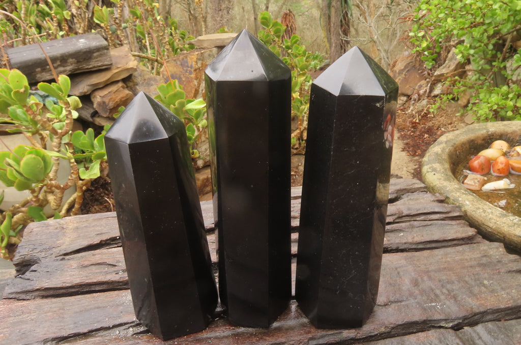 Polished Black Basalt Points -Prisms x 6 From Madagascar - Toprock Gemstones and Minerals 