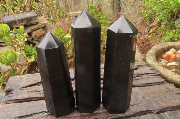 Polished Black Basalt Points -Prisms x 6 From Madagascar