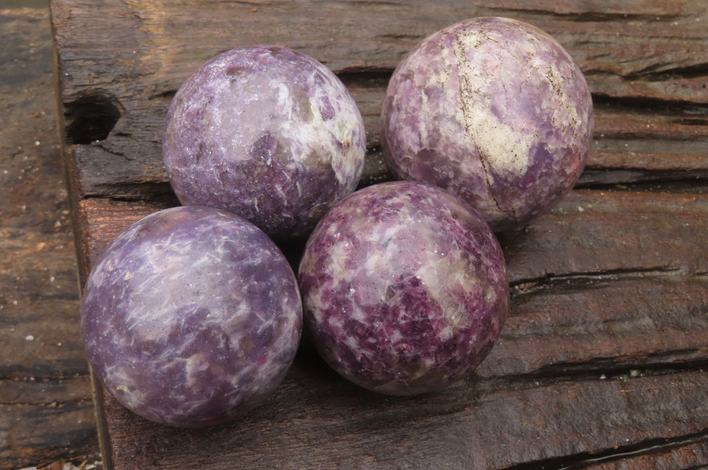 Polished Lepidolite Spheres x 4 From Ambatondrazaka, Madagascar - Toprock Gemstones and Minerals 
