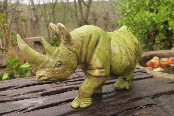 Polished Leopard Stone Rhino Carving x 1 From Zimbabwe