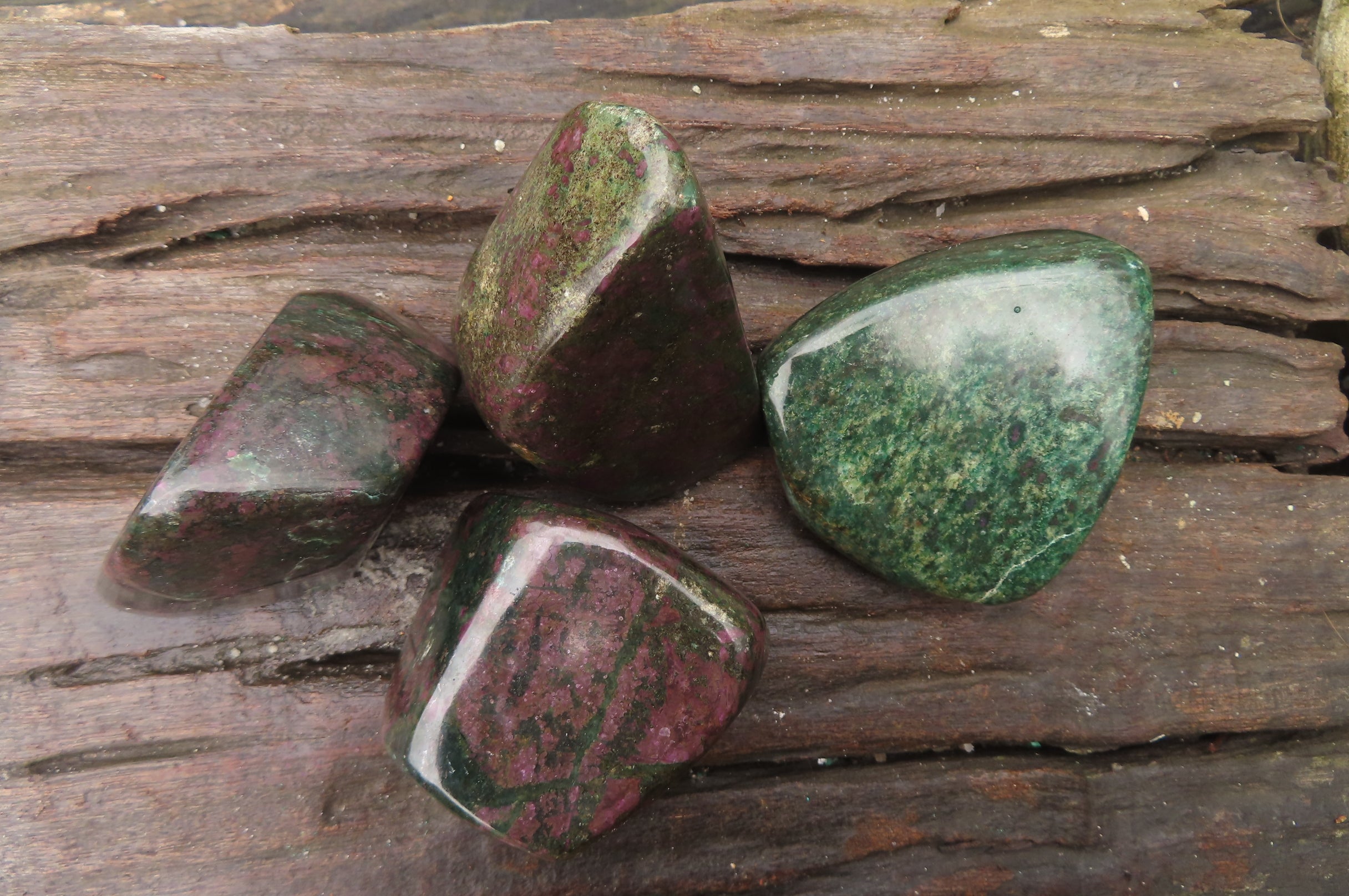 Polished Rare Ruby Corundum & Green Verdite Free Forms x 4 From Zimbabwe - Toprock Gemstones and Minerals 