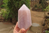 Polished Rose Quartz Point-Prisms x 2 From Madagascar - Toprock Gemstones and Minerals 