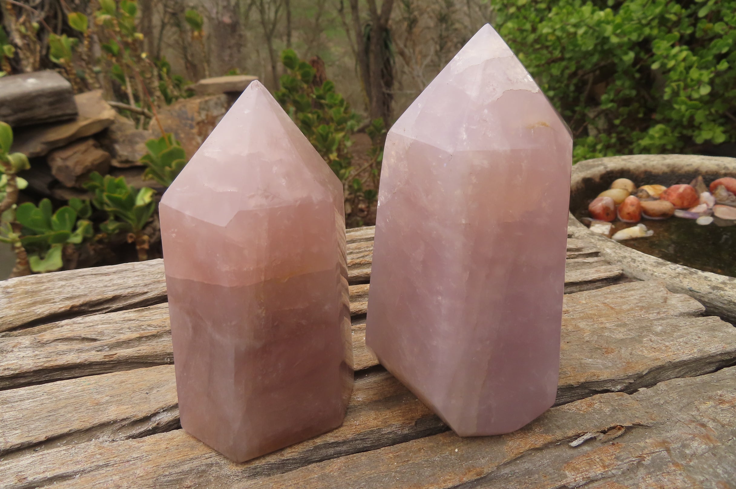 Polished Rose Quartz Point-Prisms x 2 From Madagascar - Toprock Gemstones and Minerals 