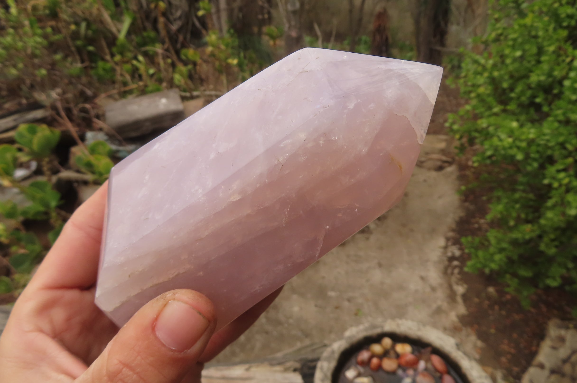Polished Rose Quartz Point-Prisms x 2 From Madagascar - Toprock Gemstones and Minerals 
