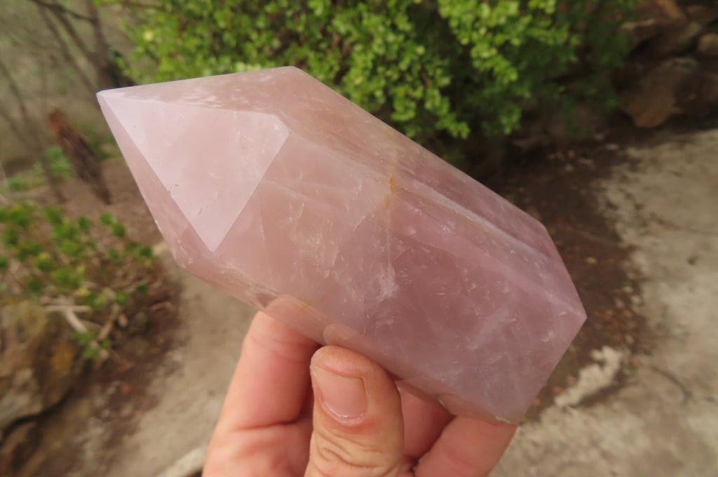 Polished Rose Quartz Point-Prisms x 2 From Madagascar - Toprock Gemstones and Minerals 