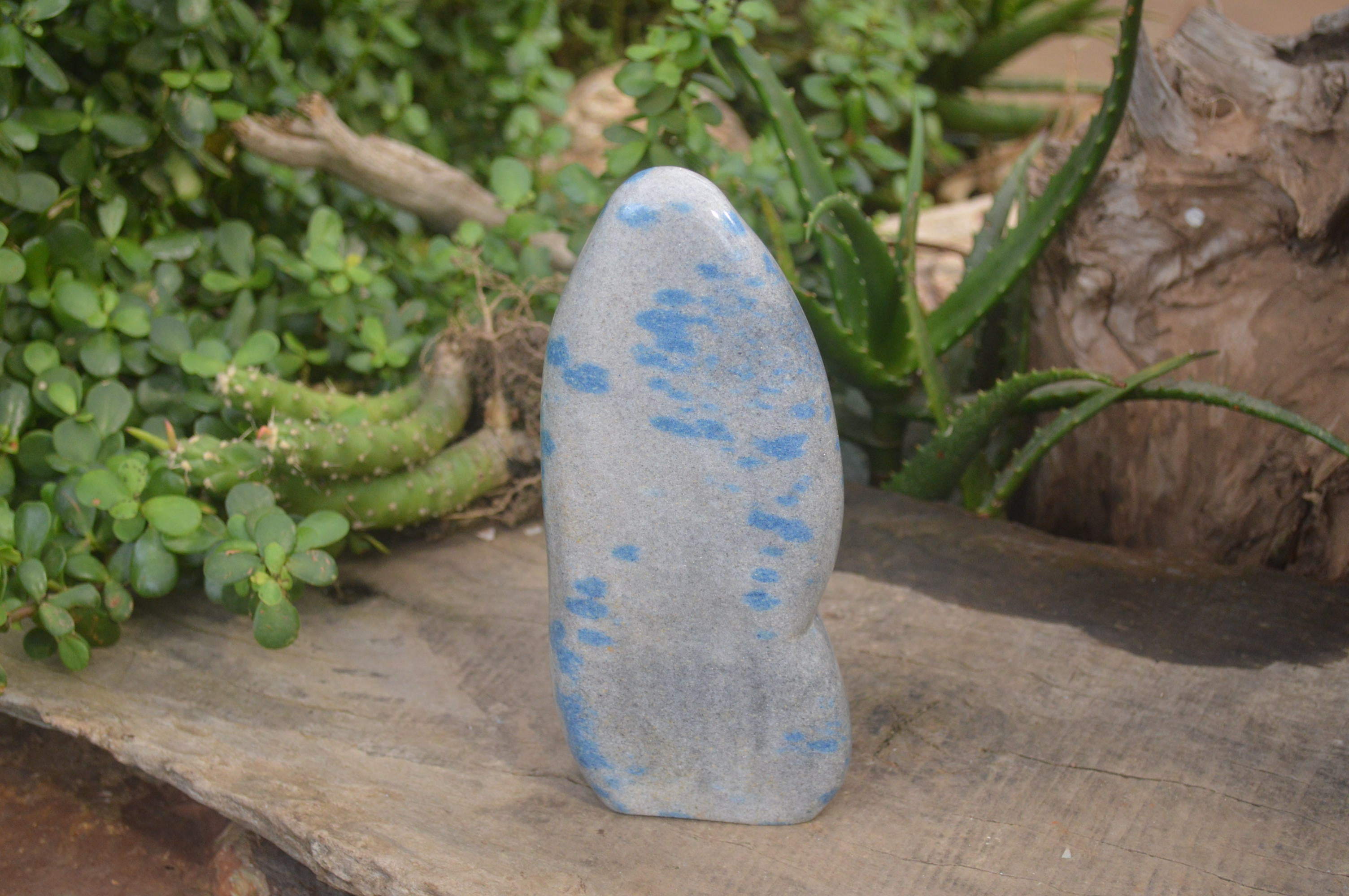 Polished Blue Spinel Spotted Quartz Standing Free Form x 1 From Madagascar - Toprock Gemstones and Minerals 