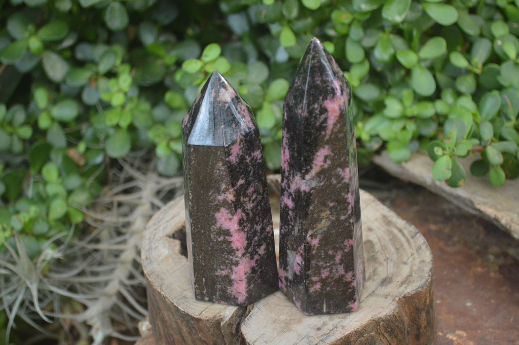 Polished Rhodonite Point-Prisms x 3 From Ambindavato, Madagascar - Toprock Gemstones and Minerals 