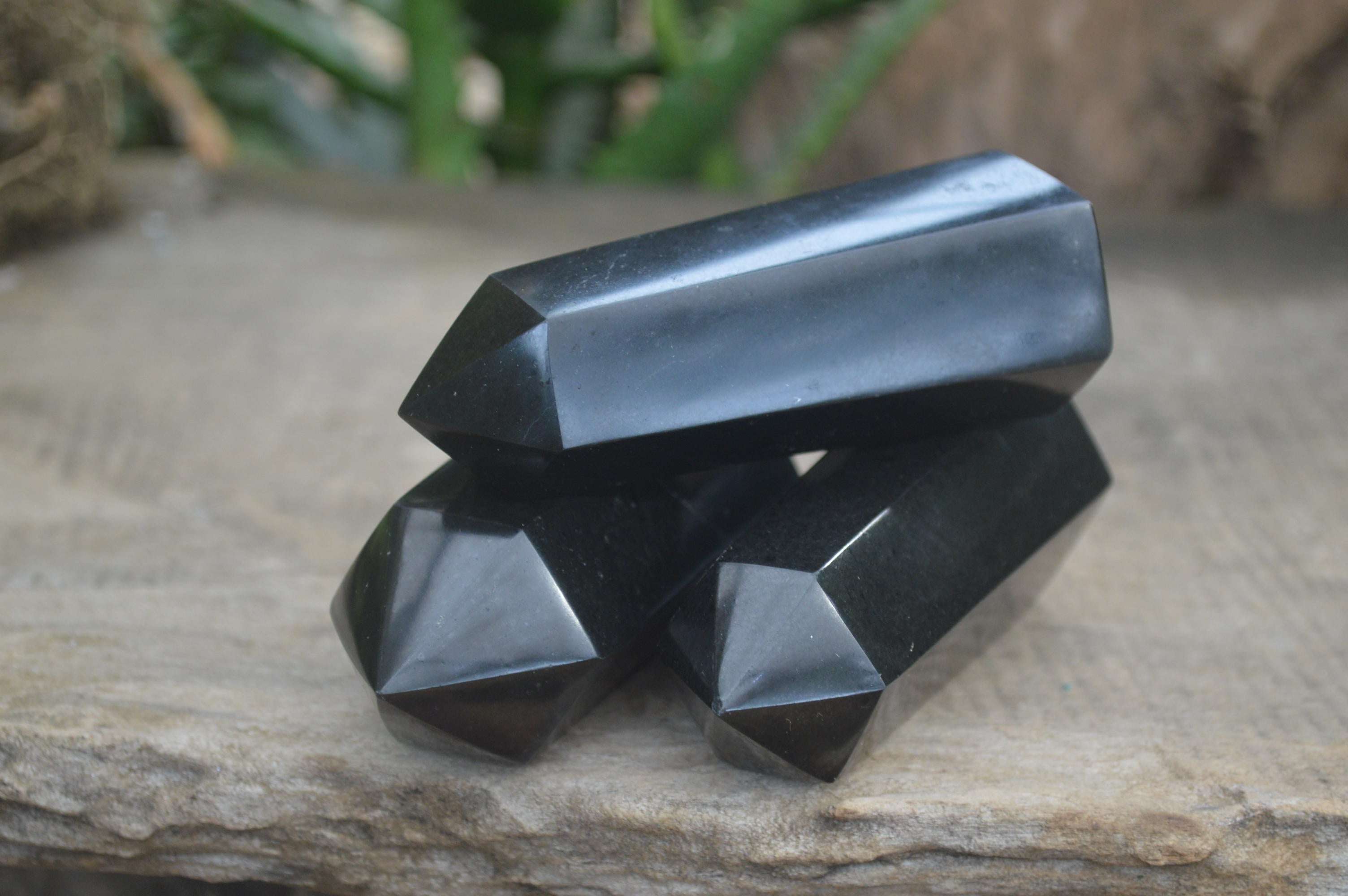 Polished Black Basalt Point-Prisms x 6 From Antsirabe, Madagascar - Toprock Gemstones and Minerals 