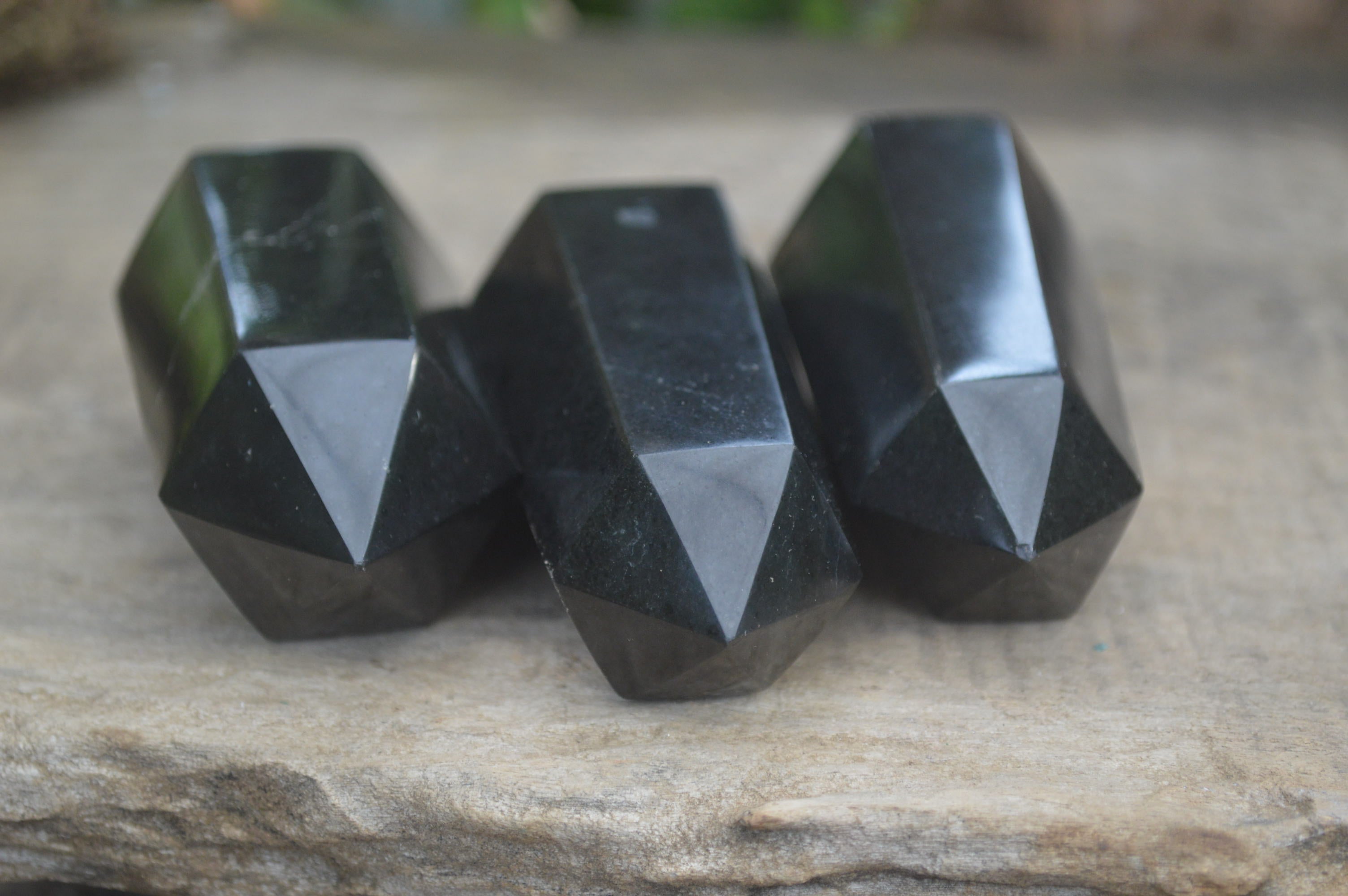 Polished Black Basalt Point-Prisms x 6 From Antsirabe, Madagascar - Toprock Gemstones and Minerals 