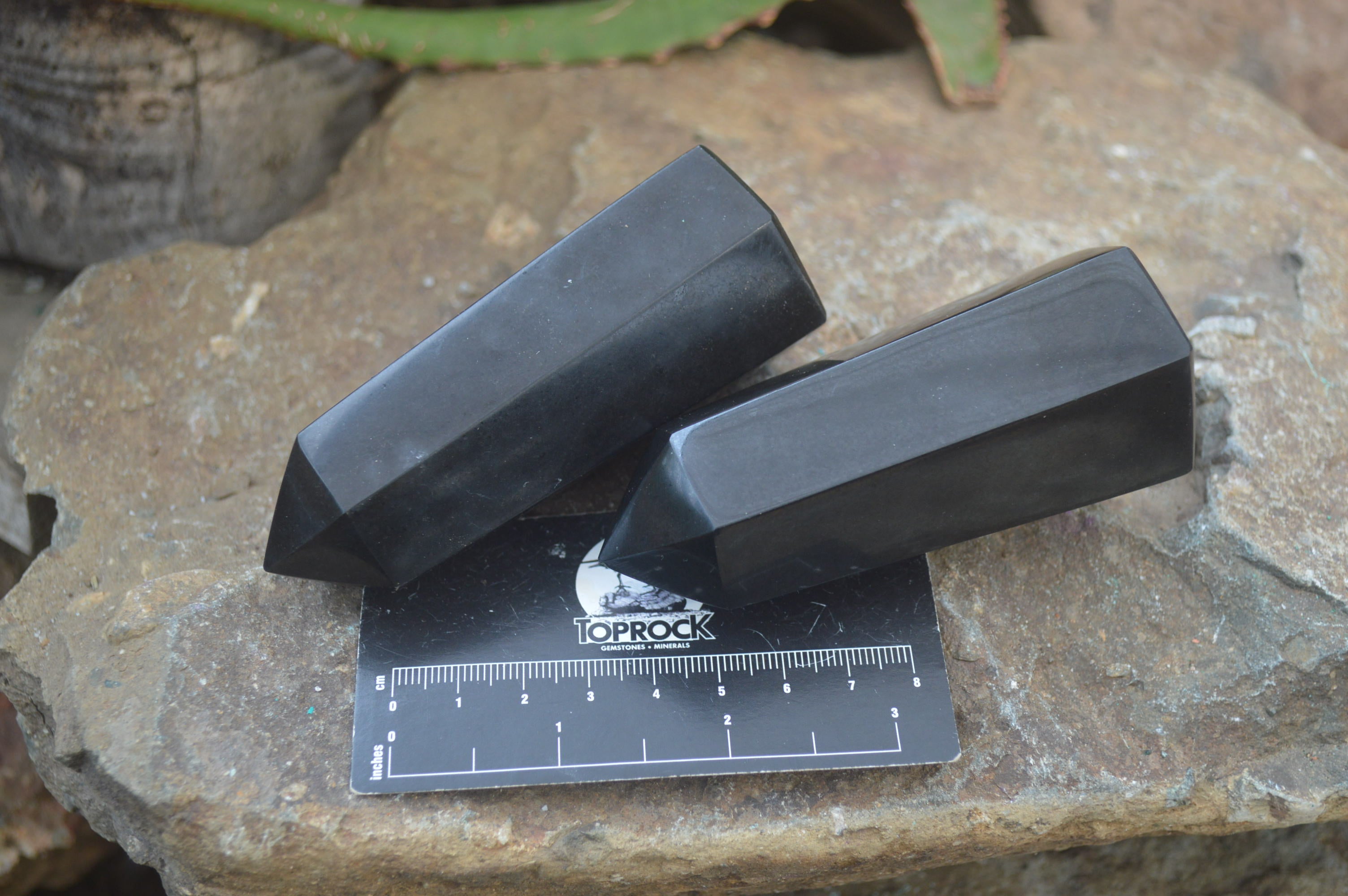 Polished Black Basalt Point-Prisms x 6 From Antsirabe, Madagascar - Toprock Gemstones and Minerals 