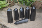 Polished Black Basalt Point-Prisms x 6 From Antsirabe, Madagascar - Toprock Gemstones and Minerals 