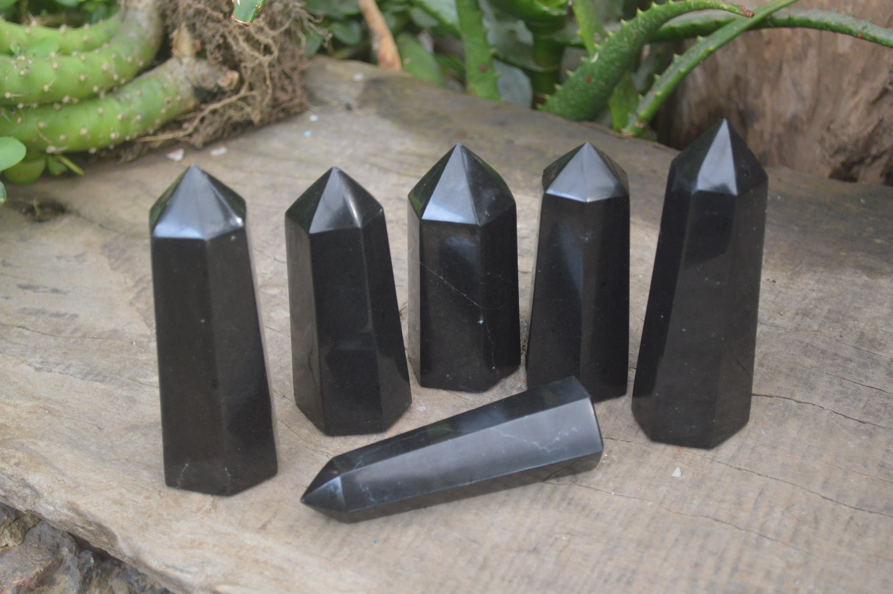Polished Black Basalt Point-Prisms x 6 From Antsirabe, Madagascar - Toprock Gemstones and Minerals 