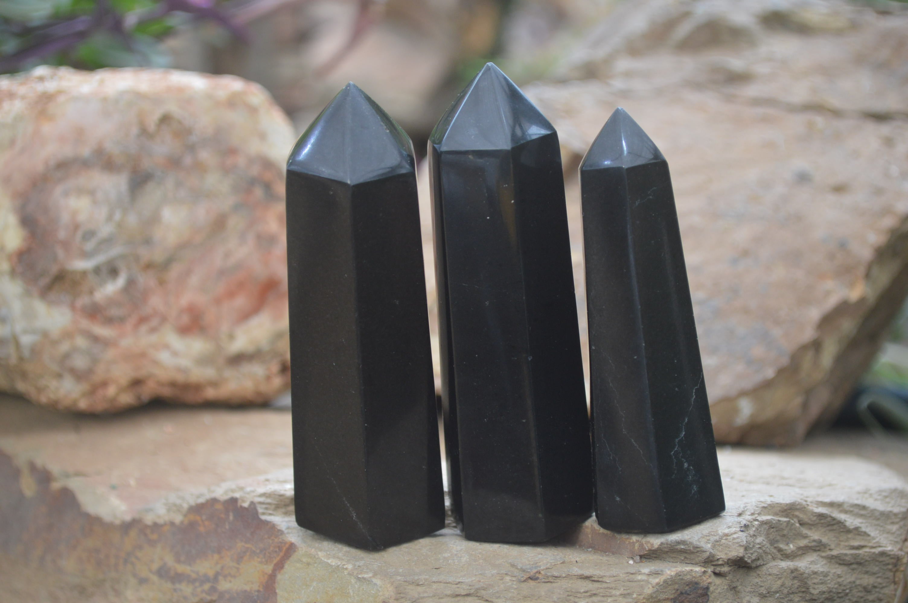 Polished Black Basalt Point-Prisms x 6 From Antsirabe, Madagascar - Toprock Gemstones and Minerals 
